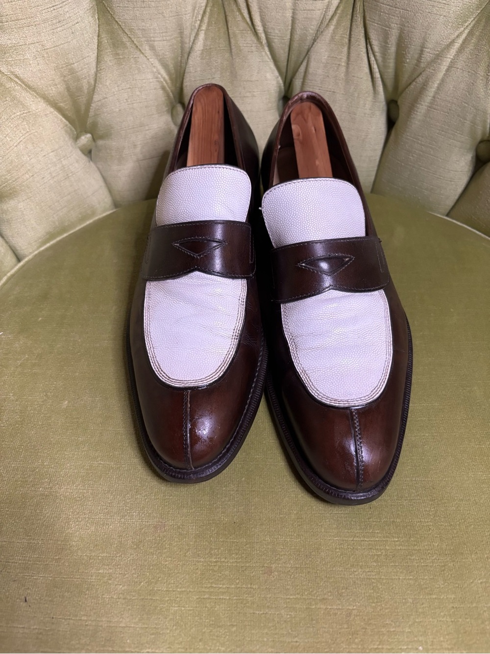 Vintage Salvator Ferragamo Paris Contrast Penny Loafer Men’s 8 D Brown Ivory - Picture 11 of 15
